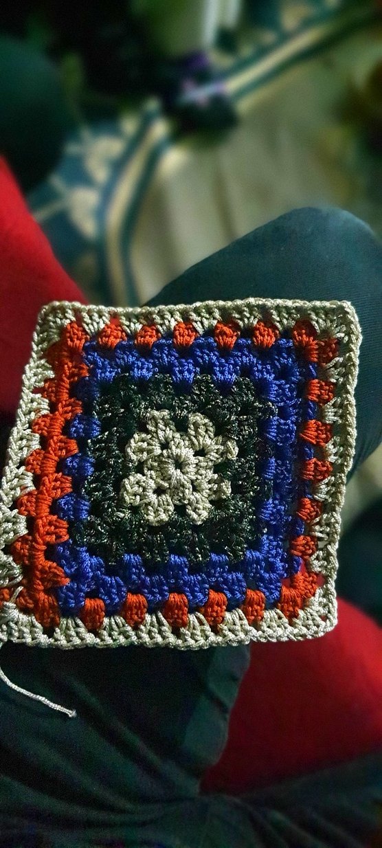 Çaydanlık Altı EL ÖRGÜSÜ Renkli Kare Örgü - Görsel 2