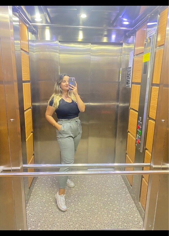 Beli lastikli haki pantolon - Görsel 2