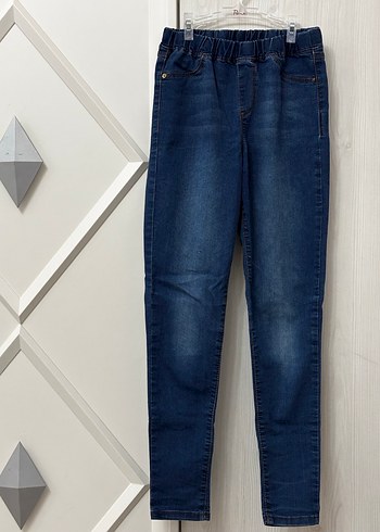Kadın Mavi Kemerli Slim Fit Denim Pantolon
