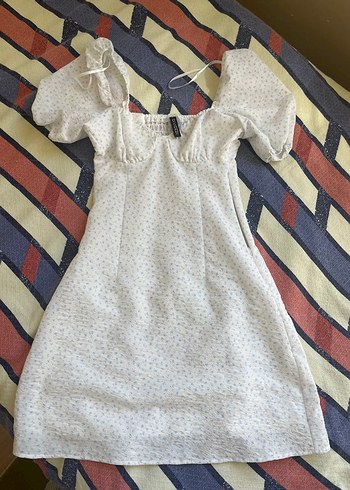 H&M Beyaz V Yaka Pamuk Midi Elbise
