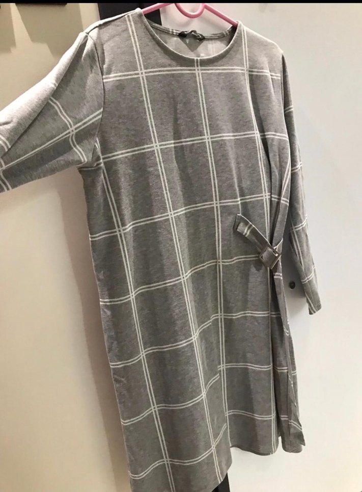 Gri Ekose Desenli Uzun Kadın Tunik - Görsel 2