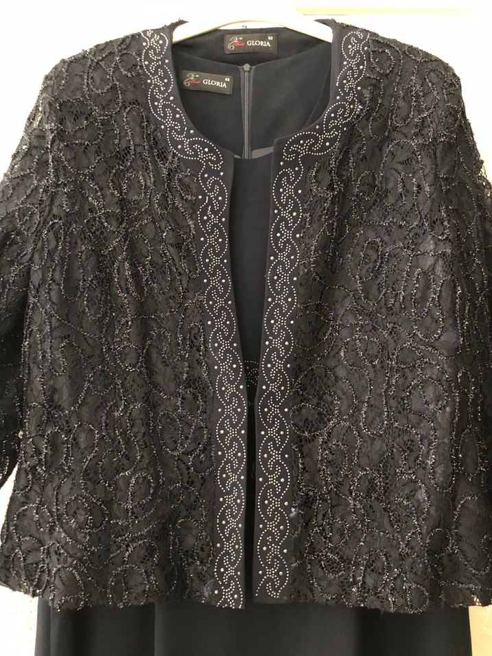 Siyah Dantelli Uzun Kollu Kadın Abiye Elbise - Görsel 2