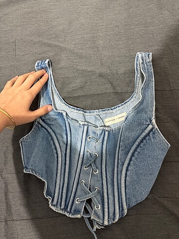 Zeynep Tosun Bağlama detaylı denim crop