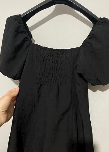 H&M Siyah Keten Midi Elbise, Salaş Kesim