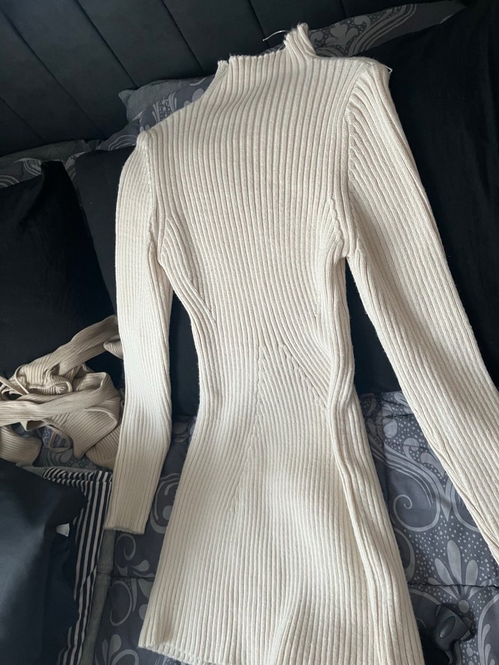 Kadın Beyaz Boğazlı Triko Elbise standart - Görsel 3