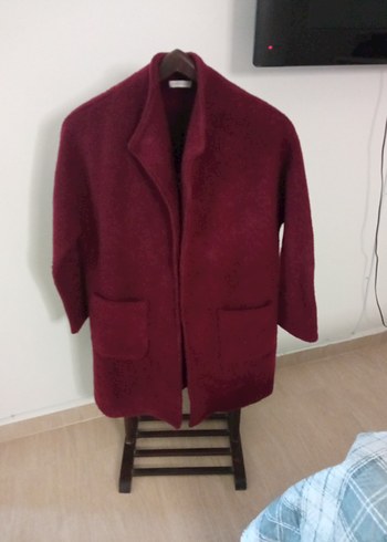 Bordo Midi Örgü Kadın Kaban