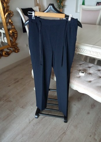 Lacivert Pilili Kadın Kumaş Pantolon