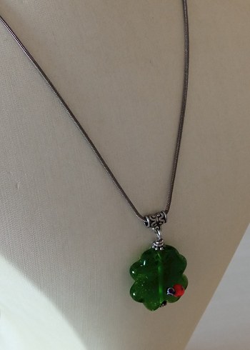 yeşil taş yonca kolye - Görsel 5