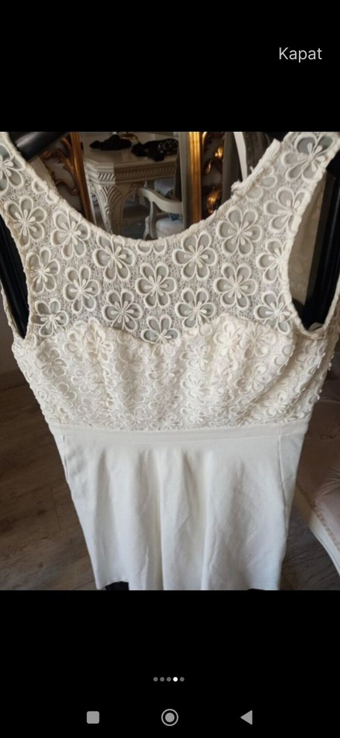 Beyaz Dantel Detaylı Kolsuz Mini Elbise - Görsel 2