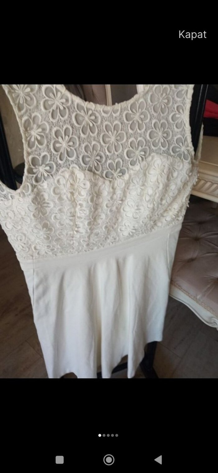 Beyaz Dantel Detaylı Kolsuz Mini Elbise - Görsel 4