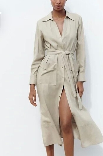 Zara keten karışımlı midi elbise