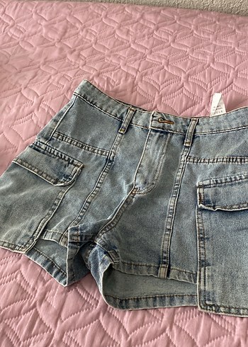 Düğmeli Mavi Mini Denim Şort - Görsel 3