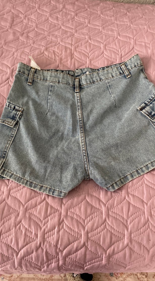 Düğmeli Mavi Mini Denim Şort - Görsel 4