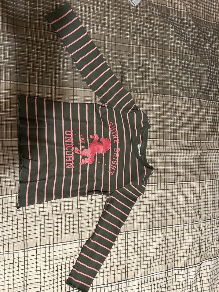 Uzun Kollu Pembe Çizgili Kız Tişörtü - Görsel 2