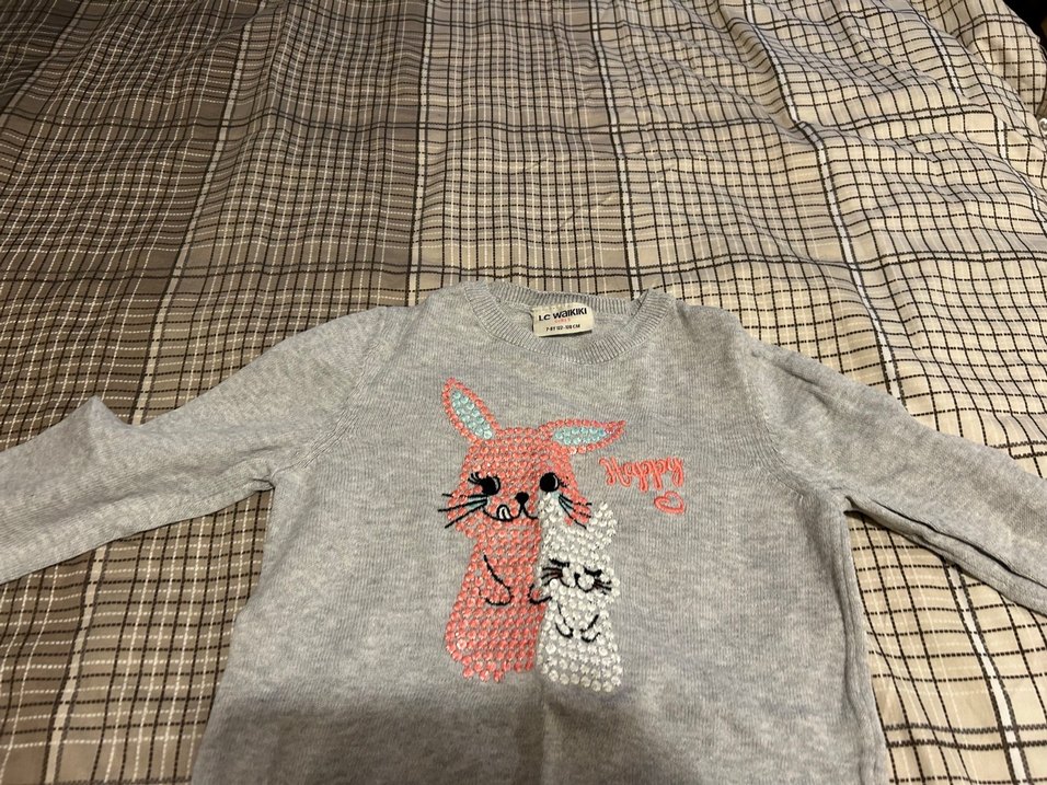 Gri Kız Örgü Uzun Kollu Kazak - Görsel 2