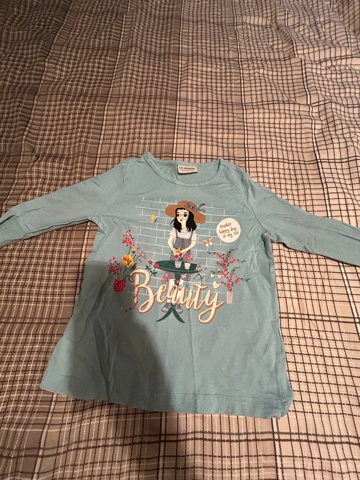 Kız Çocuk Uzun Kollu Gri Baskılı Tişört - Görsel 5