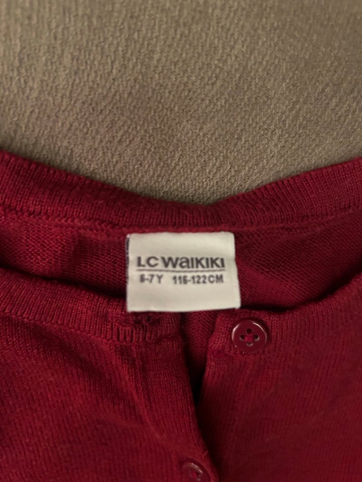 Kız Çocuk mavi ve bordo Düğmeli Hırka - Görsel 4