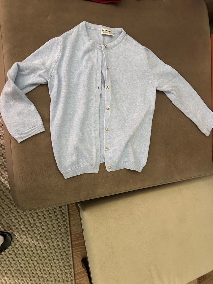 Kız Çocuk mavi ve bordo Düğmeli Hırka - Görsel 2