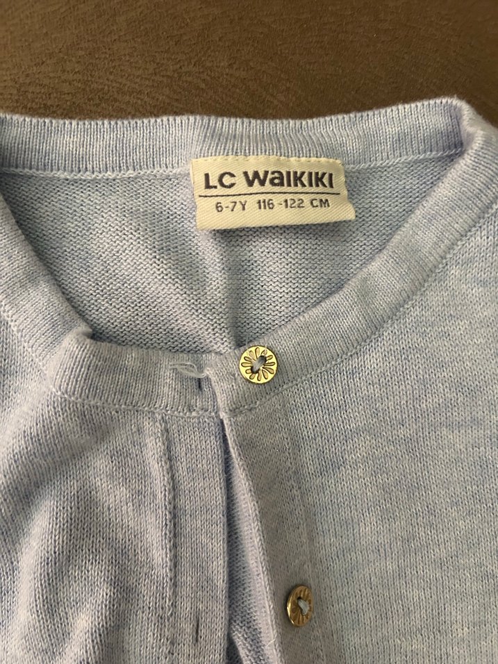 Kız Çocuk mavi ve bordo Düğmeli Hırka - Görsel 3