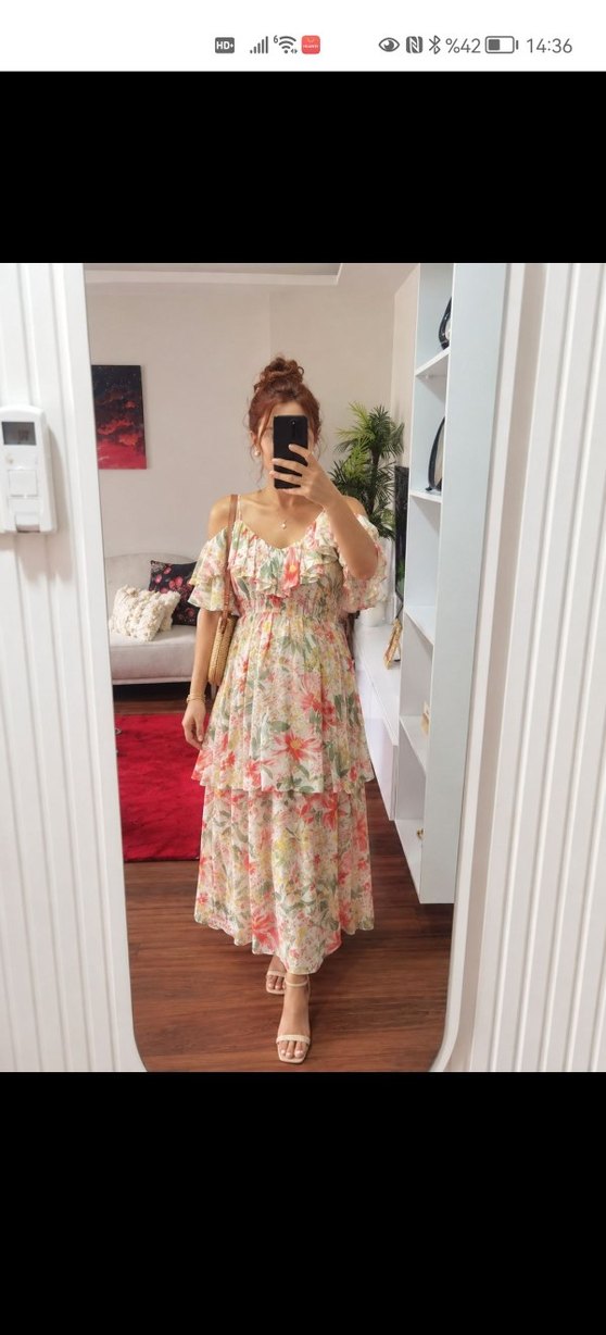 Romantik Çiçekli İnce Askılı Elbise — görsel 3/10