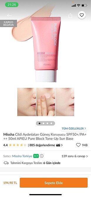 Missha aydınlatan güneş koruyucu