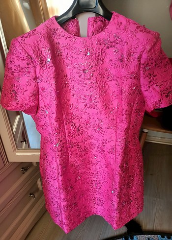 Zara Pembe Dantel Detaylı Kısa Kollu mini Elbise