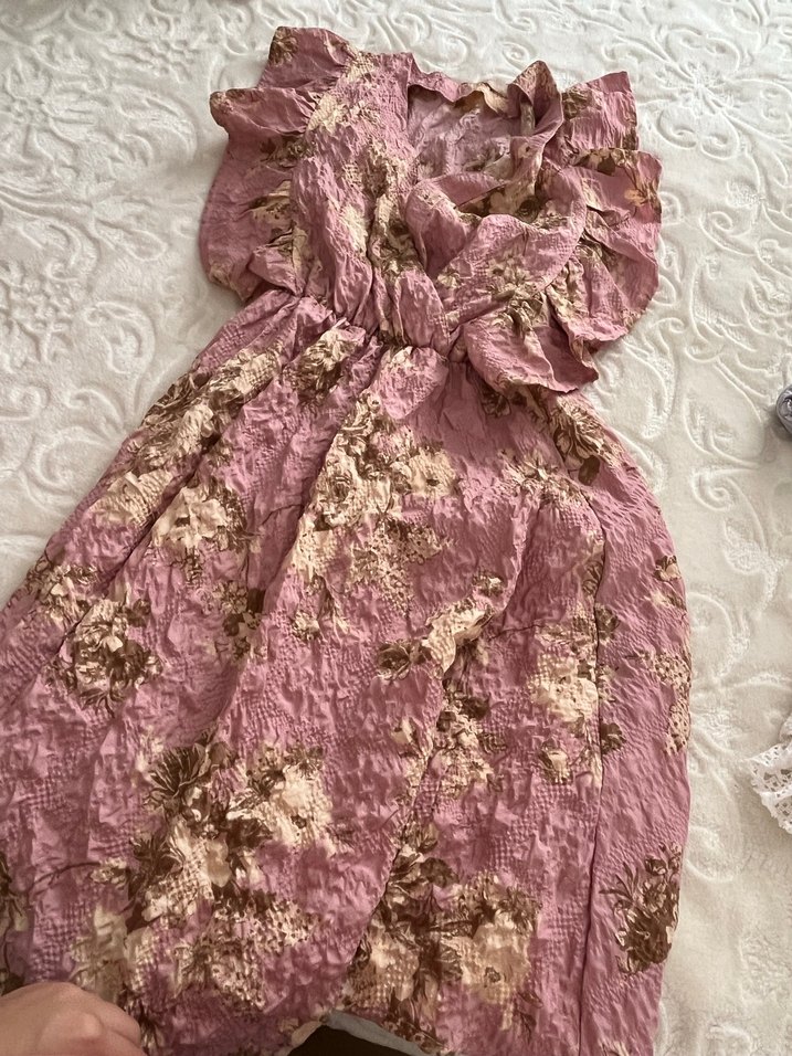 Pembe Nakışlı Uzun Bohem Kadın Elbisesi - Görsel 4