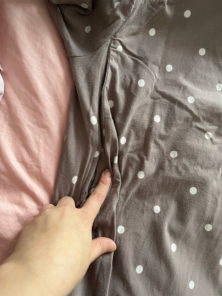 Gri Puantiyeli Hamile ve Emzirme Geceliği - Görsel 2