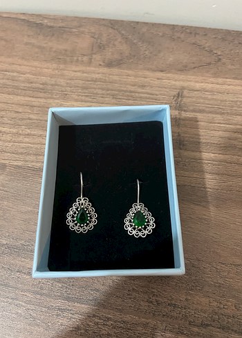 Dantel İşlemeli Yeşil Bohem Gümüş Küpe - Görsel 2