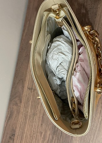 Bej Deri Zincir Detaylı Kadın Çanta - Görsel 3