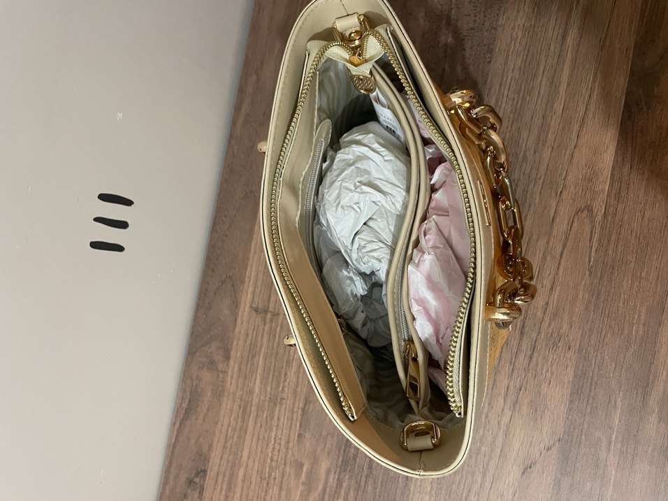 Bej Deri Zincir Detaylı Kadın Çanta - Görsel 3