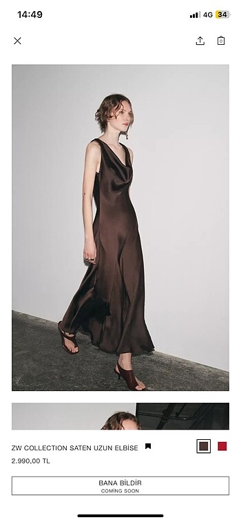 Zara yeni sezon saten elbise xs