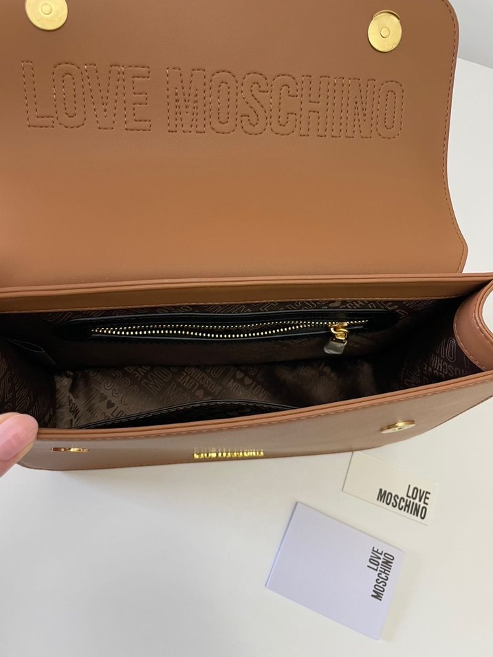 Love Moschino Zincir Detaylı Bej Deri Çanta - Görsel 5