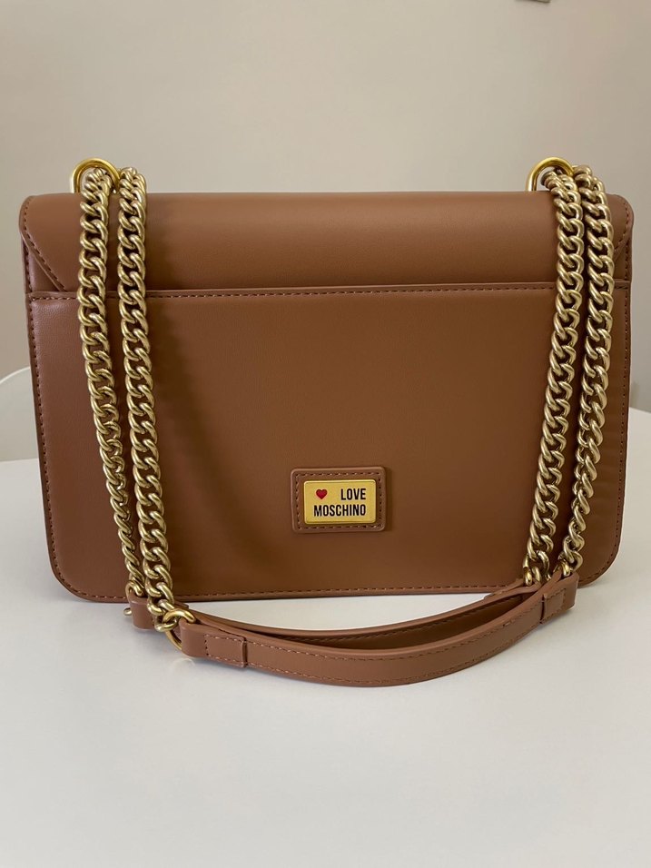 Love Moschino Zincir Detaylı Bej Deri Çanta - Görsel 2