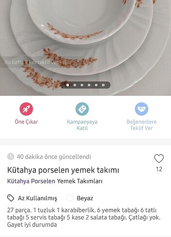 Kütahya porselen yemek takımı