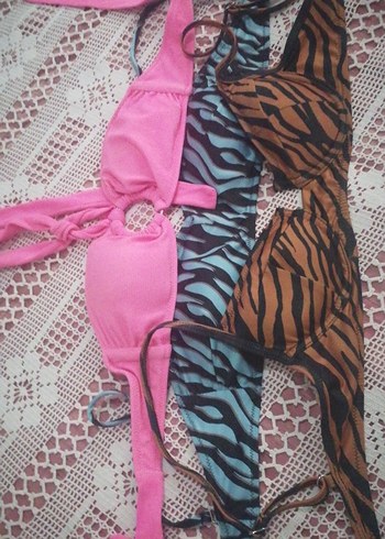 Renkli Zebra Desenli Mini Bikini Üstü - Görsel 2