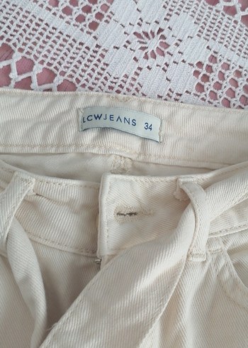 34 Beden Kadın Bej renk Kemerli Midi boy kot etek