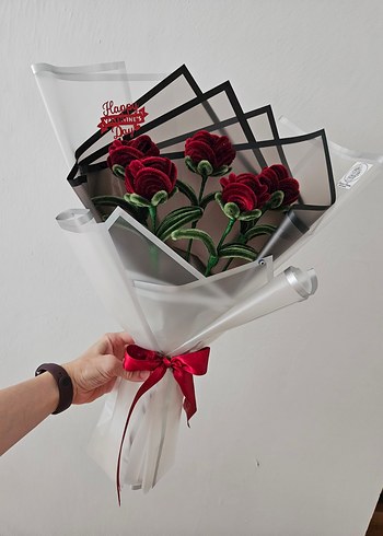 Bordo Kadife Şönil Gül Buketi - Görsel 2