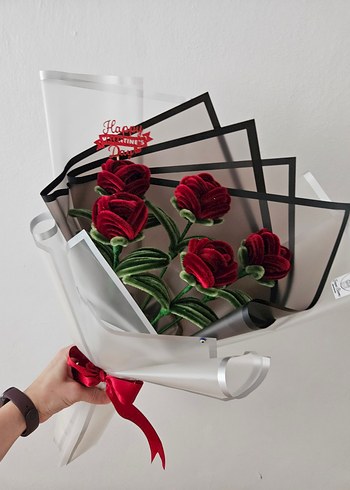 Bordo Kadife Şönil Gül Buketi - Görsel 3