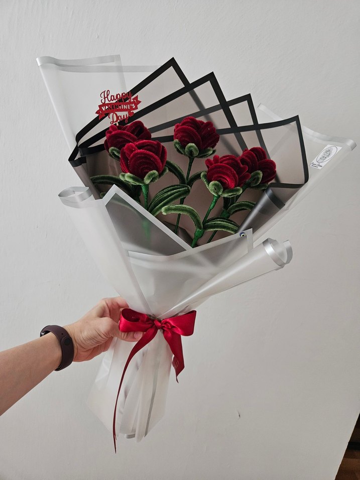 Bordo Kadife Şönil Gül Buketi - Görsel 2