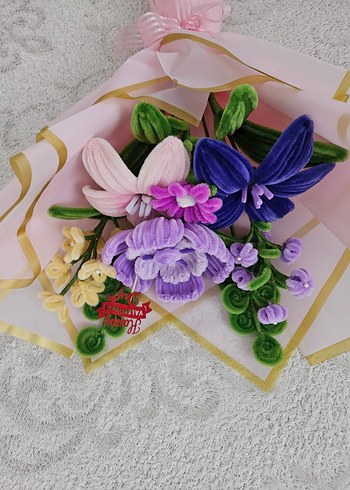 El Yapımı Şönil Çiçek Buketi - Görsel 3