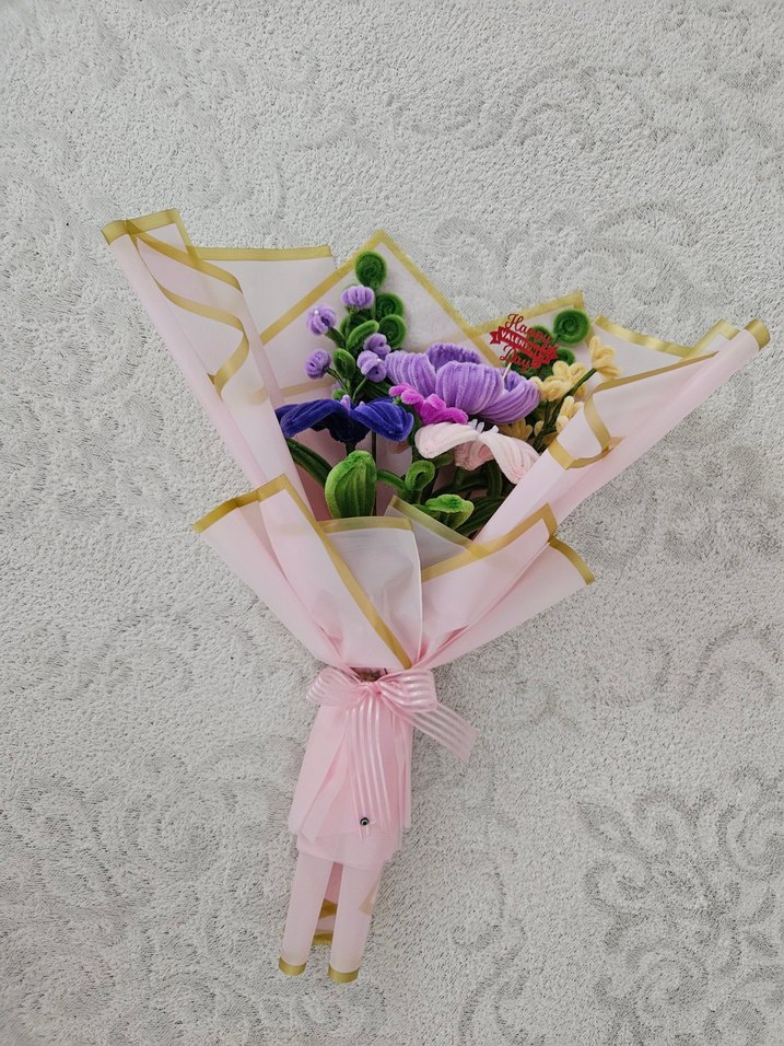 El Yapımı Şönil Çiçek Buketi - Görsel 2