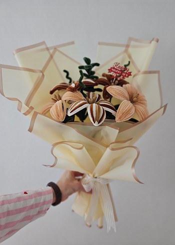 Bohem Tarzda El Yapımı Kadife  Şönik Çiçek Buketi - Görsel 4