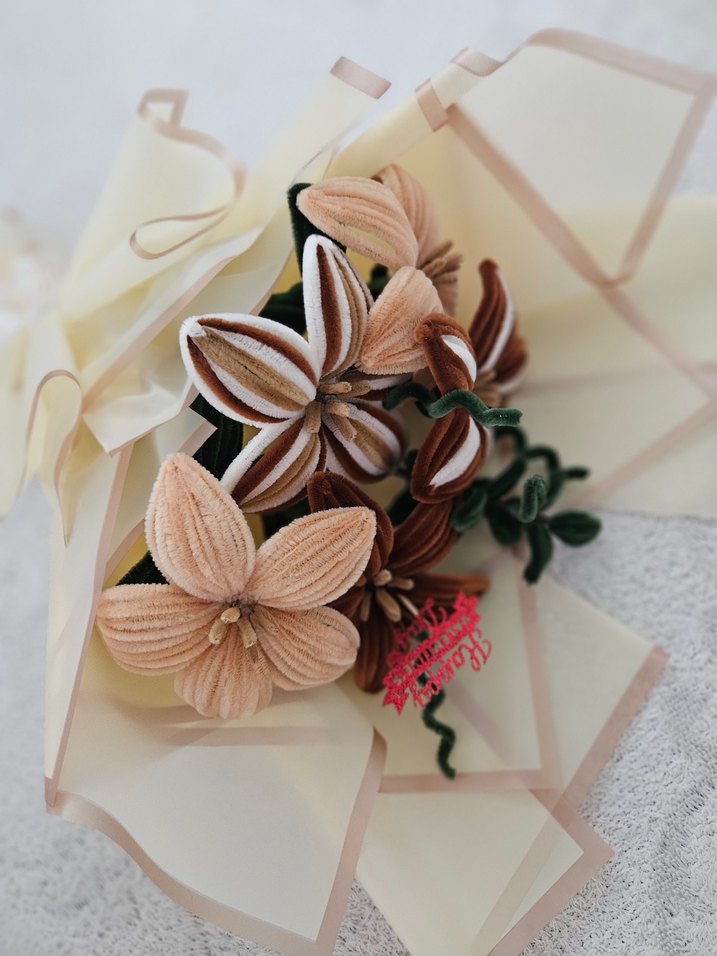 Bohem Tarzda El Yapımı Kadife  Şönik Çiçek Buketi - Görsel 3