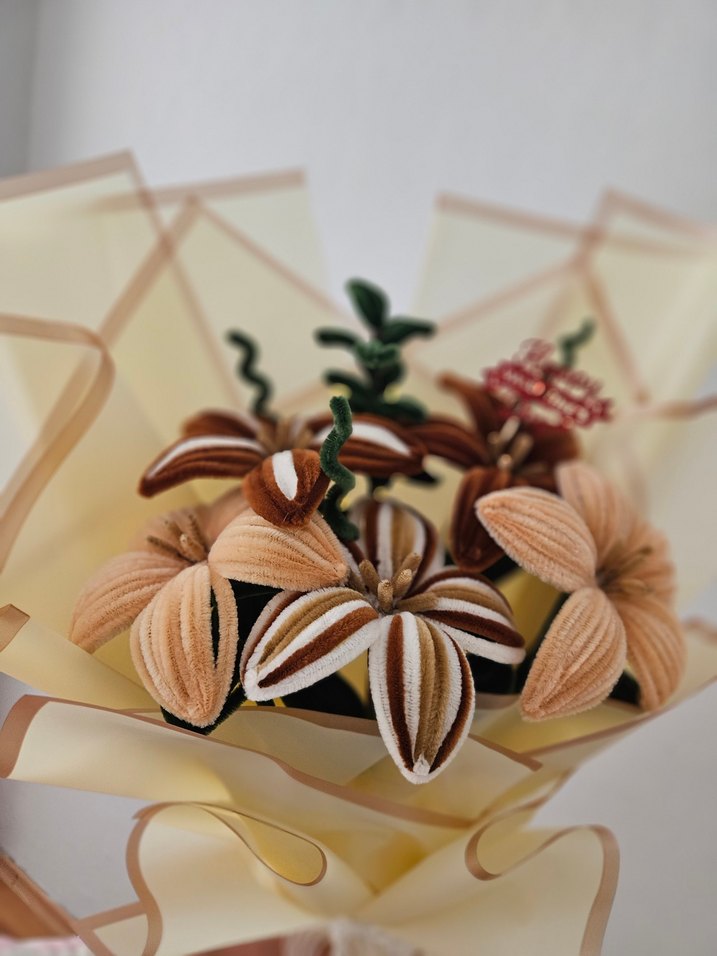 Bohem Tarzda El Yapımı Kadife  Şönik Çiçek Buketi - Görsel 2