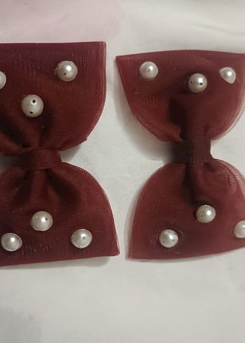 İnci Detaylı Bordo Fiyonk Saç Aksesuarı