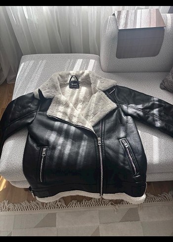 Orjinal Kürklü Siyah Deri Biker Ceket - Görsel 3