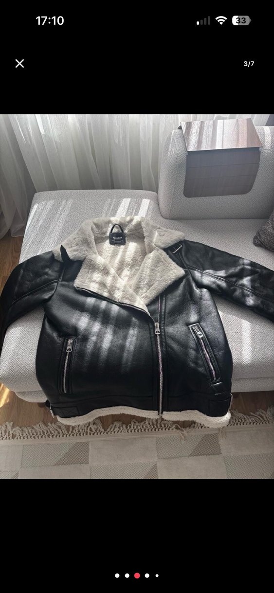 Orjinal Kürklü Siyah Deri Biker Ceket - Görsel 3