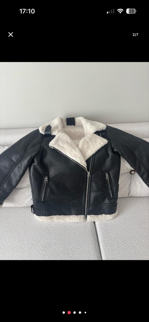 Orjinal Kürklü Siyah Deri Biker Ceket - Görsel 2