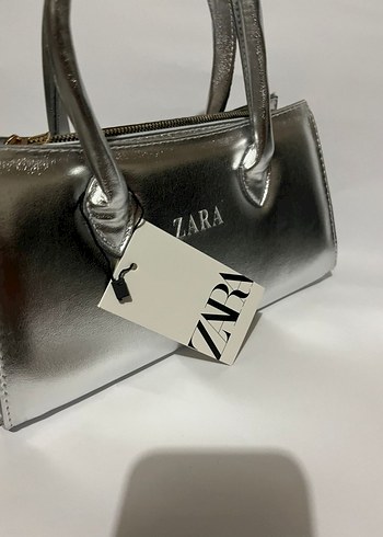 Zara Zara Gri Deri Fermuarlı Kadın Çanta